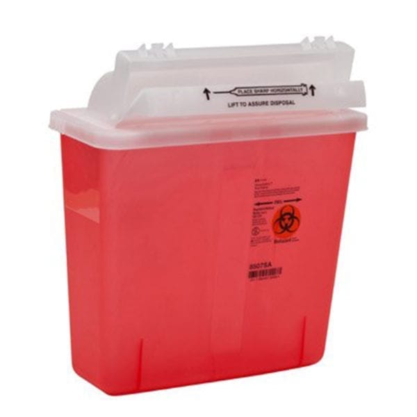Sharps container with counterbalance lid.