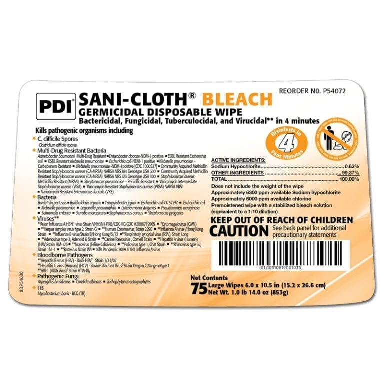 Disinfectant, PDI SaniCloth Bleach Wipes, Penn Care, Inc.
