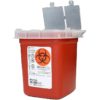 Phlebotomy sharps container in red