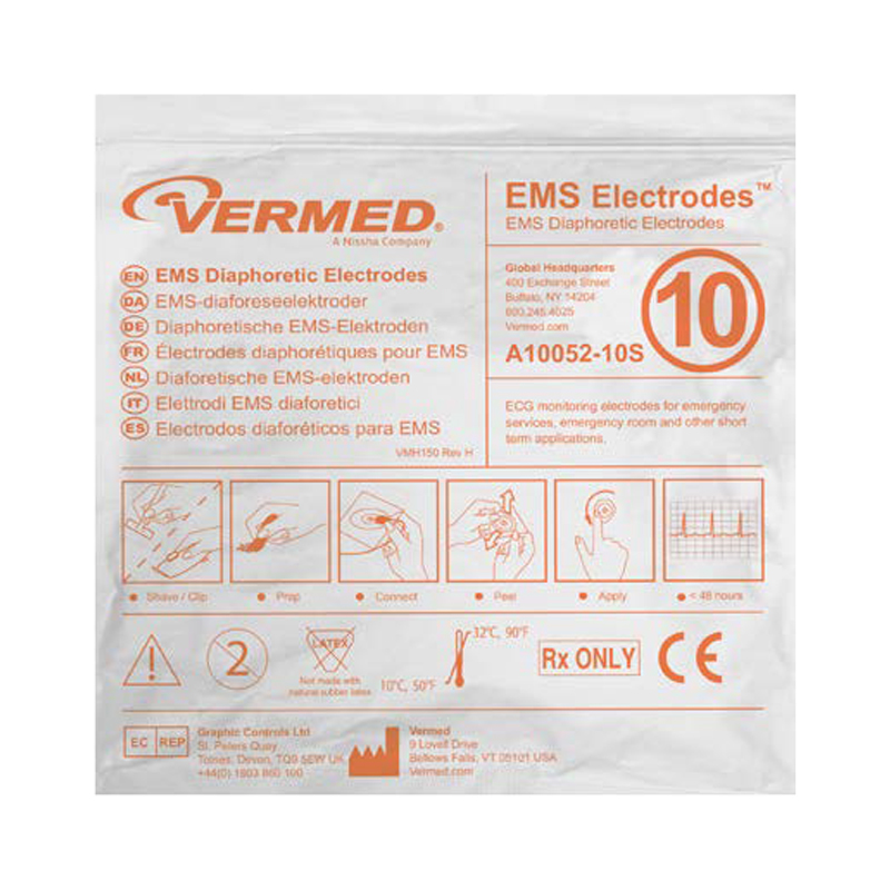 Vermed® Stress Test Kit for Emergency Medical Services (EMS) 12 Lead ECG  Electrode Kit – item #A10052, item #EVA10052-10S