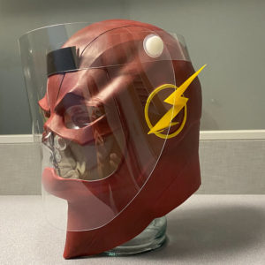 a full face mask shield on a mannequin head