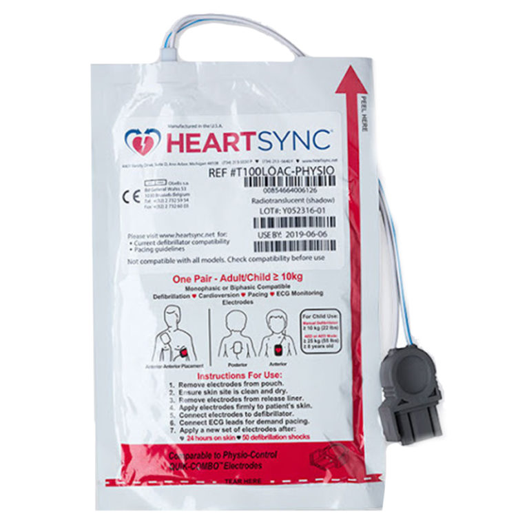 Defibrillator Electrode, PhysioControl Radiolucent Adult/Child, Leads