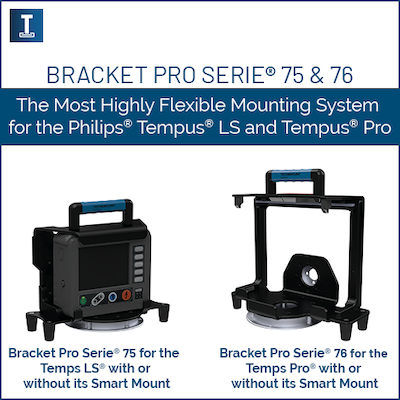 Defibrillator being transported in the Pro Serie® Bracket.
