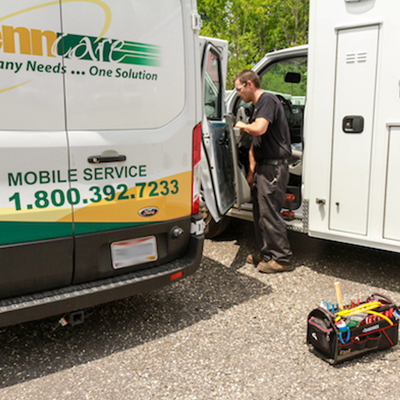 Ambulance undergoing regular maintenance.