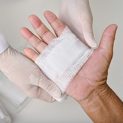Wound dressing on a patient.