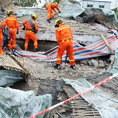 Response team at a natural disaster site.