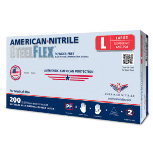 Gloves, American Nitrile Steelflex, Blue, 4.5MIL, Powder-free,