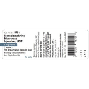 Norpine Inj Norepinephrine Bitartrate Injection, 1mg/mL Single Dose Vial 4mL ...