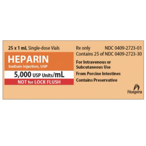 Heparin Sodium Injection, 5,000U/mL, 1mL Vial SDV 5,000U/mL,