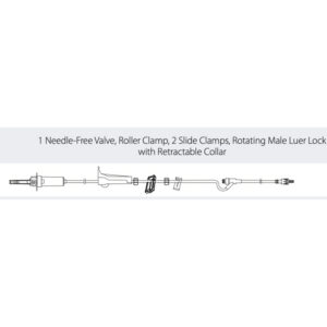 IV Admin Set, Baxter Spectrum, Flo-Gard Pump, with Roller Clamp, 2 Slide Clamps, 1 Needle Free Valve, Rotating Male Luer Lock and Retractable Collar,