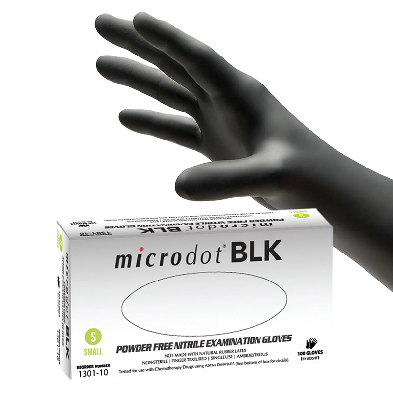 Gloves, Microdot Black, 3.5 MIL, Powder-free Nitrile, Gloves, Microdot Black, 3.5 MIL, Powder-free Nitrile,